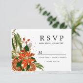 Poinsettia Citrus Gold Winter Wedding RSVP (Staand voorkant)