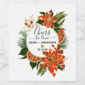 Poinsettia Citrus Gold Winter Wedding Wijn Etiket (Enkel label)