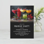 Poinsettia Cocktails Holiday Party Kaart (Staand voorkant)