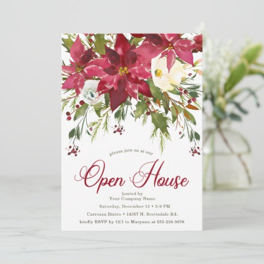 Poinsettia Company Holiday Open House Kaart (Staand voorkant)