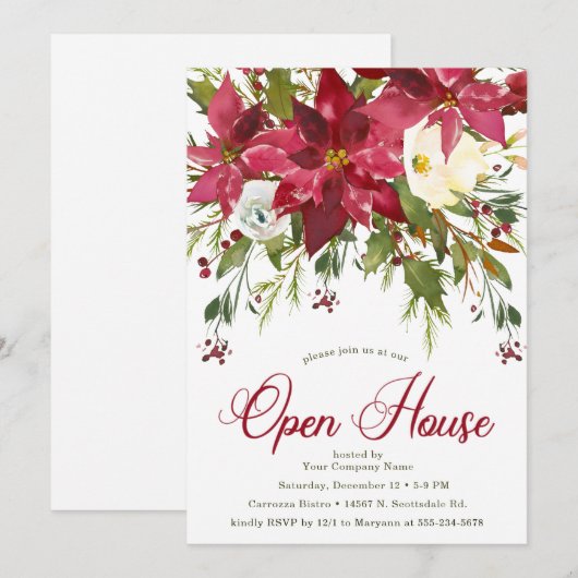 Poinsettia Company Holiday Open House Kaart (Voorkant / Achterkant)