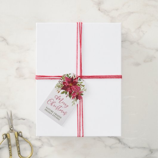 Poinsettia Company kerst Cadeaulabel (Met Touw)