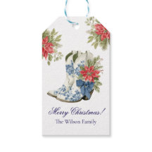 Poinsettia Cowgirl Laars Kerstcadeau Label