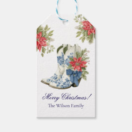 Poinsettia Cowgirl Laars Kerstcadeau Label Cadeaulabel