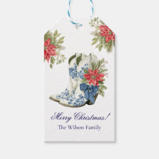 Poinsettia Cowgirl Laars Kerstcadeau Label Cadeaulabel