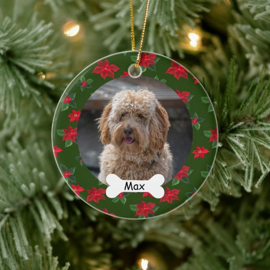 Poinsettia Custom Pet Puppy Dog Foto Keramisch Ornament (Boom)