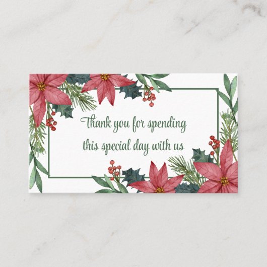 Poinsettia Dank u Groen Rood Kerstmis Bruiloft Plaatskaartje (Voorkant)