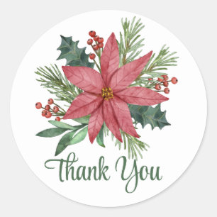Poinsettia Dank u Rode Kerst Bloemen Bruiloft Ronde Sticker