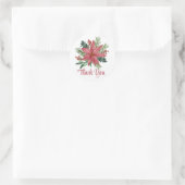 Poinsettia Dank u Rode Kerst Bloemen Bruiloft Ronde Sticker (Tas)