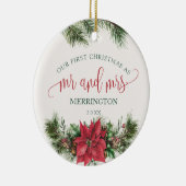 Poinsettia de heer & Mrs. | Eerste kerstfeest Keramisch Ornament (Rechts)