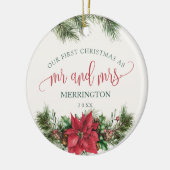 Poinsettia de heer & Mrs. | Eerste kerstfeest Keramisch Ornament (Links)