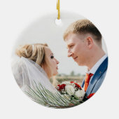 Poinsettia de heer & Mrs. | Eerste kerstfeest Keramisch Ornament (Achterkant)