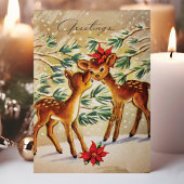  Poinsettia Deer in sneeuwkerst Feestdagen Kaart