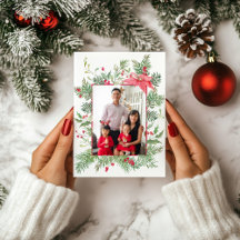 Poinsettia, dennenboom en hulst botanische foto Ke