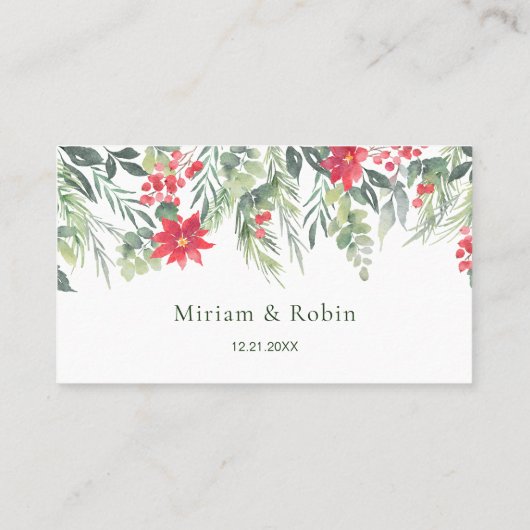 Poinsettia Dennengroen Blad Rode Bes Plaatskaart Plaatskaartje (Achterkant)