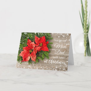 Poinsettia, dennenhout op kerstmis mama en papa feestdagen kaart
