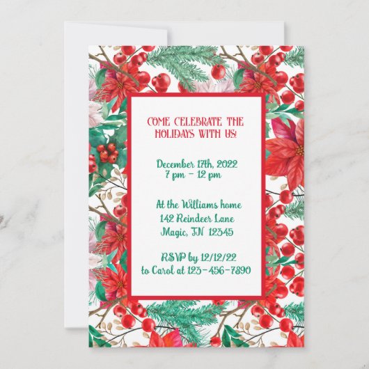 Poinsettia, Dennentakken en Rode Bessen  Kaart (Voorkant)