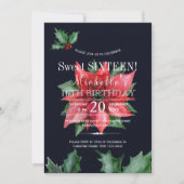 Poinsettia donkerblauw rood groen zoet zestien kaart (Voorkant)