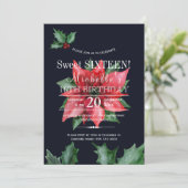 Poinsettia donkerblauw rood groen zoet zestien kaart (Staand voorkant)