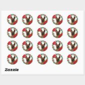 Poinsettia Duitse Herder Hond Kerstkrans Ronde Sticker (Vel)
