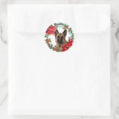 Poinsettia Duitse Herder Hond Kerstkrans Ronde Sticker (Tas)