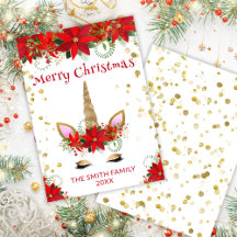 Poinsettia Eenhoorn met Rode Kerst Kaart