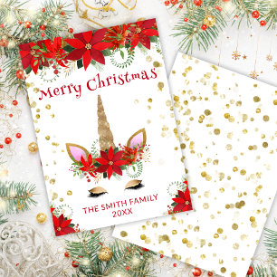 Poinsettia Eenhoorn met Rode Kerst Kaart