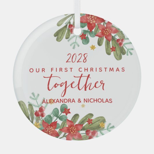  Poinsettia Eerste Kerstgewoonte Glas Ornament (Voorkant)