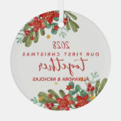  Poinsettia Eerste Kerstgewoonte Glas Ornament (Achterkant)