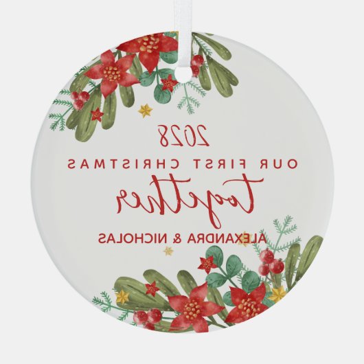 Poinsettia Eerste Kerstgewoonte Glas Ornament (Achterkant)