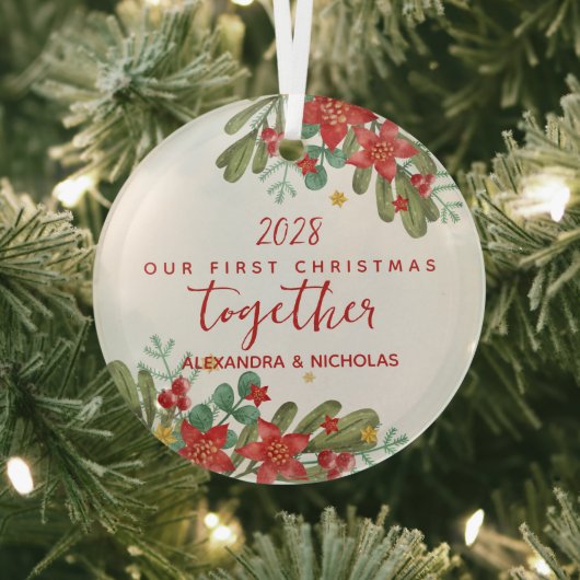  Poinsettia Eerste Kerstgewoonte Glas Ornament (Insitu)