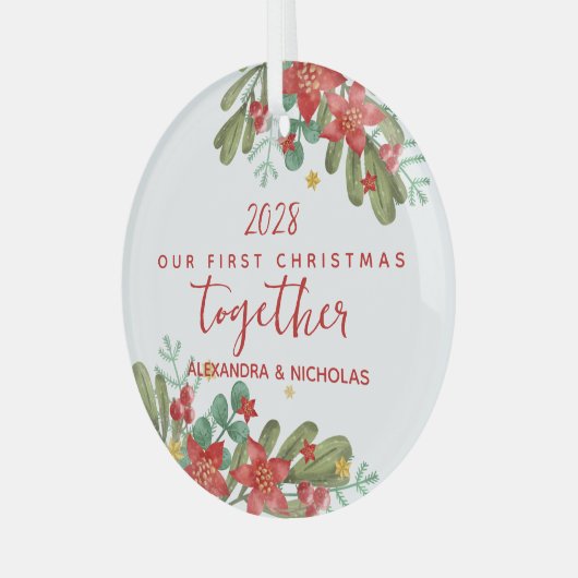  Poinsettia Eerste Kerstgewoonte Glas Ornament (Voorkant links)