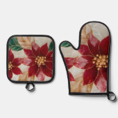 Poinsettia Elegance Holiday Ovenwant & Pannenlap Set (Voorkant)