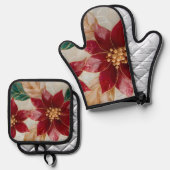 Poinsettia Elegance Holiday Ovenwant & Pannenlap Set (Voorkant / Achterkant)