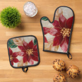 Poinsettia Elegance Holiday Ovenwant & Pannenlap Set (Top down)