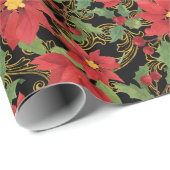Poinsettia elegance on black wrapping paper cadeaupapier (Rol Hoek)