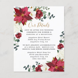 Poinsettia Elegant Red Gold White Floral Wedding Informatiekaartje