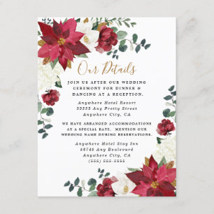 Poinsettia Elegant Red Gold White Floral Wedding Informatiekaartje