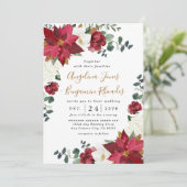 Poinsettia Elegant Red Gold White Floral Wedding Kaart (Staand voorkant)