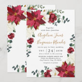 Poinsettia Elegant Red Gold White Floral Wedding Kaart (Voorkant / Achterkant)