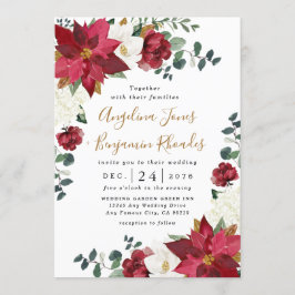 Poinsettia Elegant Red Gold White Floral Wedding Kaart