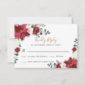 Poinsettia Elegant Red Gold White Floral Wedding RSVP Kaartje (Voorkant)