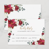 Poinsettia Elegant Red Gold White Floral Wedding RSVP Kaartje (Voorkant / Achterkant)