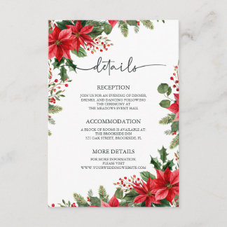 Poinsettia Elegante Kerst Huwelijk Informatiekaartje