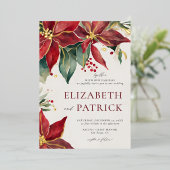 Poinsettia Elegante Kerstmis Winter Goud Bruiloft Folie Uitnodiging (Staand Voorkant)