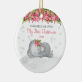 Poinsettia Elephant Baby's eerste Kerstmis Keramisch Ornament (Rechts)