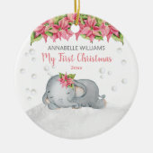 Poinsettia Elephant Baby's eerste Kerstmis Keramisch Ornament (Voorkant)