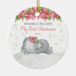 Poinsettia Elephant Baby's eerste Kerstmis Keramisch Ornament