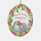 Poinsettia Elephant Baby's eerste Kerstmis Keramisch Ornament (Rechts)