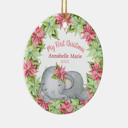 Poinsettia Elephant Baby's eerste Kerstmis Keramisch Ornament (Rechts)